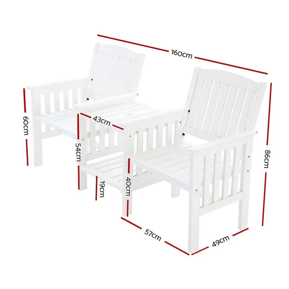 Gardeon Garden Bench Chair Table Loveseat Wooden Outdoor Furniture Patio Park White Deals499