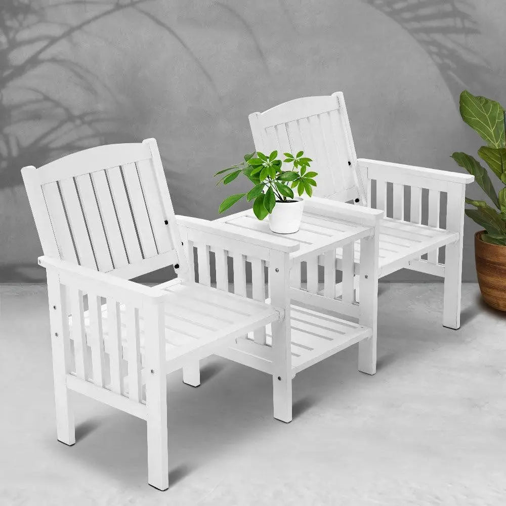 Gardeon Garden Bench Chair Table Loveseat Wooden Outdoor Furniture Patio Park White Deals499