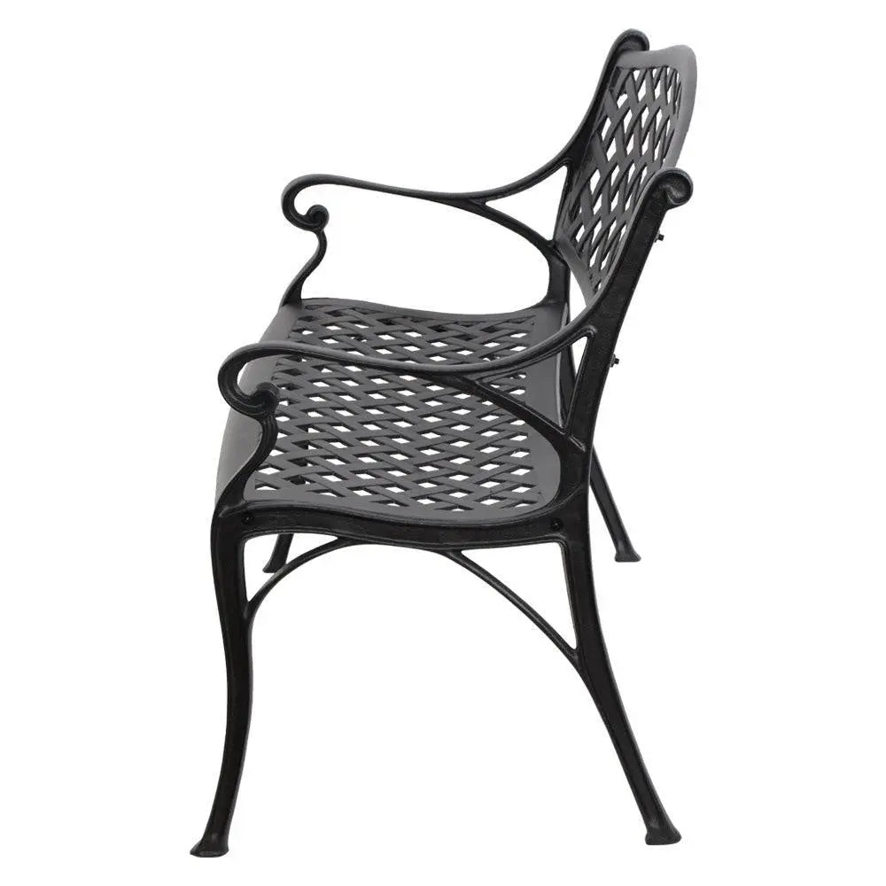 Gardeon Garden Bench Outdoor Seat Chair Cast Aluminium Park Black Deals499