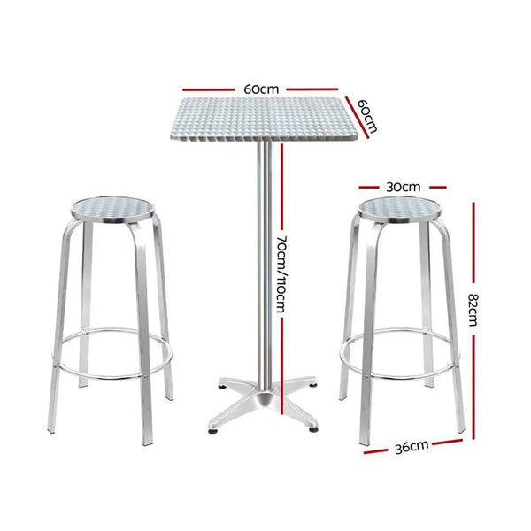Gardeon Outdoor Bistro Set Bar Table Stools Adjustable Aluminium Cafe 3PC Square Deals499