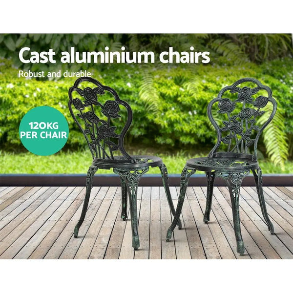 Gardeon Outdoor Furniture Chairs Table 3pc Aluminium Bistro Green Deals499
