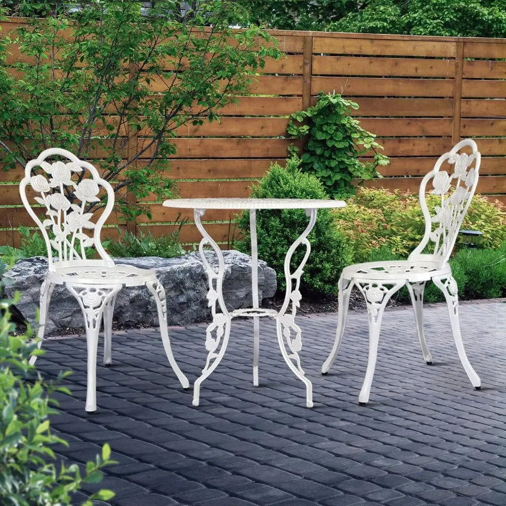 Gardeon Outdoor Furniture Chairs Table 3pc Aluminium Bistro White Deals499