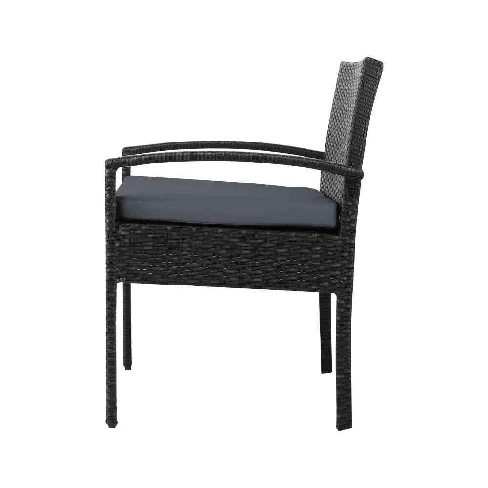 Gardeon Outdoor Furniture Dining Chairs Wicker Garden Patio Cushion Black 3PCS Sofa Set Tea Coffee Cafe Bar Set Deals499
