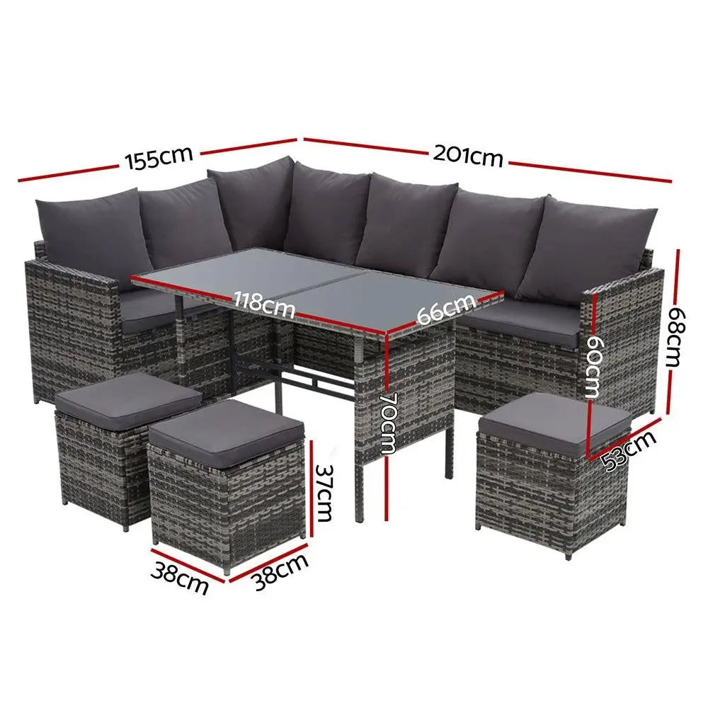 Gardeon Outdoor Furniture Dining Setting Sofa Set Lounge Wicker 9 Seater Mixed Grey Deals499