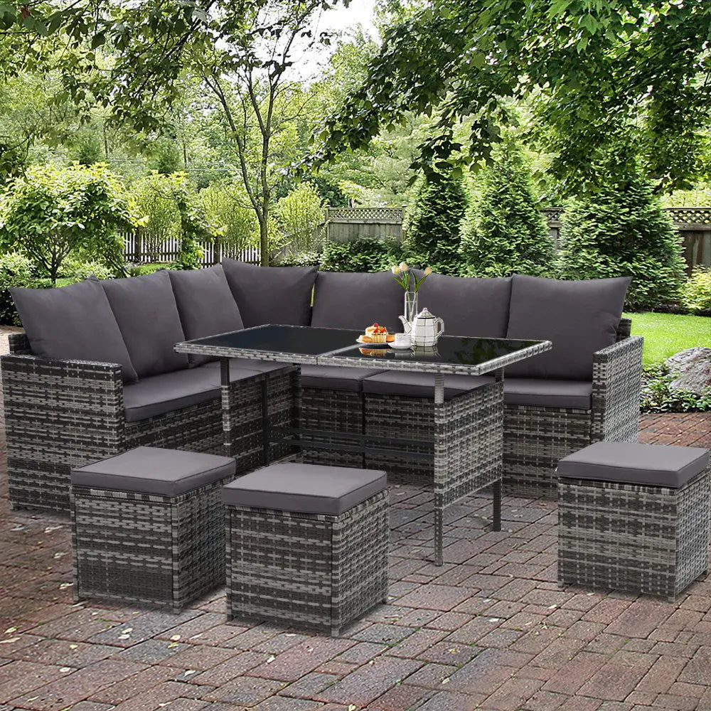 Gardeon Outdoor Furniture Dining Setting Sofa Set Lounge Wicker 9 Seater Mixed Grey Deals499