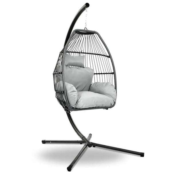 Gardeon Outdoor Furniture Egg Hammock Hanging Swing Chair Stand Pod Wicker Grey Deals499