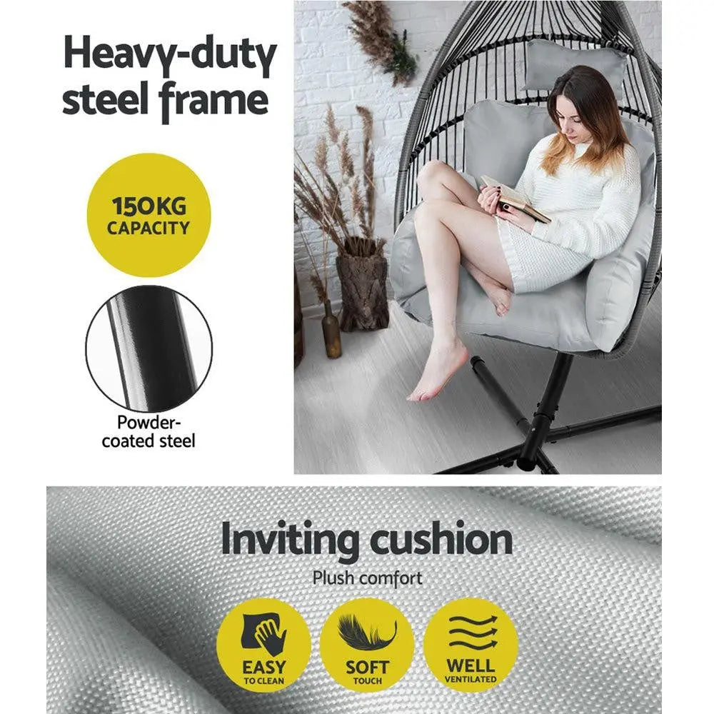 Gardeon Outdoor Furniture Egg Hammock Hanging Swing Chair Stand Pod Wicker Grey Deals499