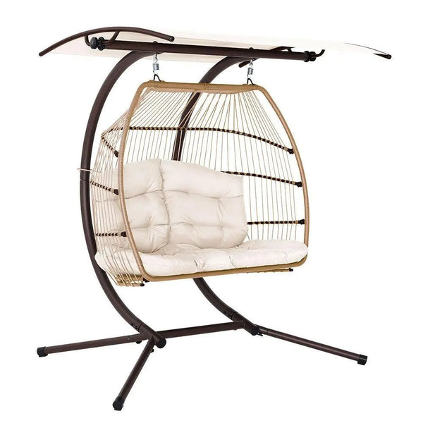 Gardeon Outdoor Furniture Lounge Hanging Swing Chair Egg Hammock Stand Rattan Wicker Latte Deals499
