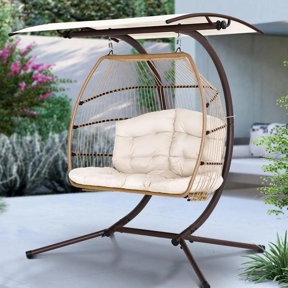 Gardeon Outdoor Furniture Lounge Hanging Swing Chair Egg Hammock Stand Rattan Wicker Latte Deals499