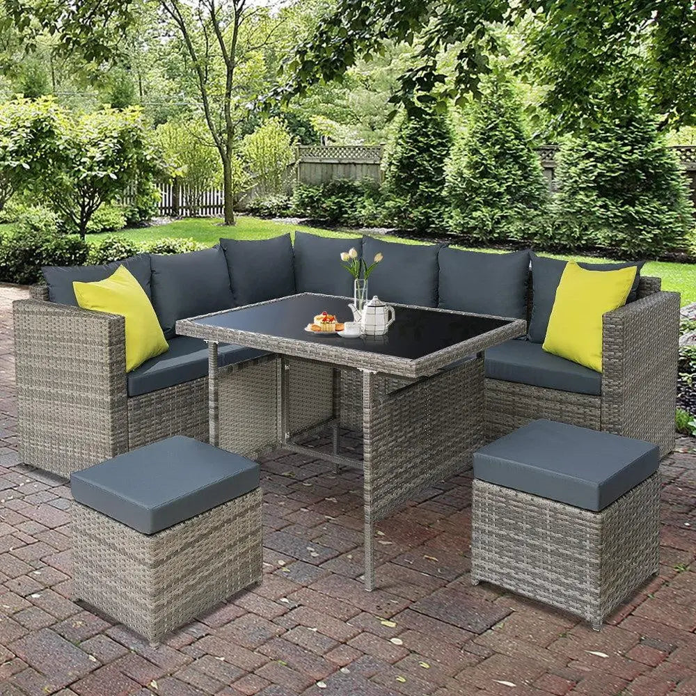 Gardeon Outdoor Furniture Patio Set Dining Sofa Table Chair Lounge Garden Wicker Grey Deals499