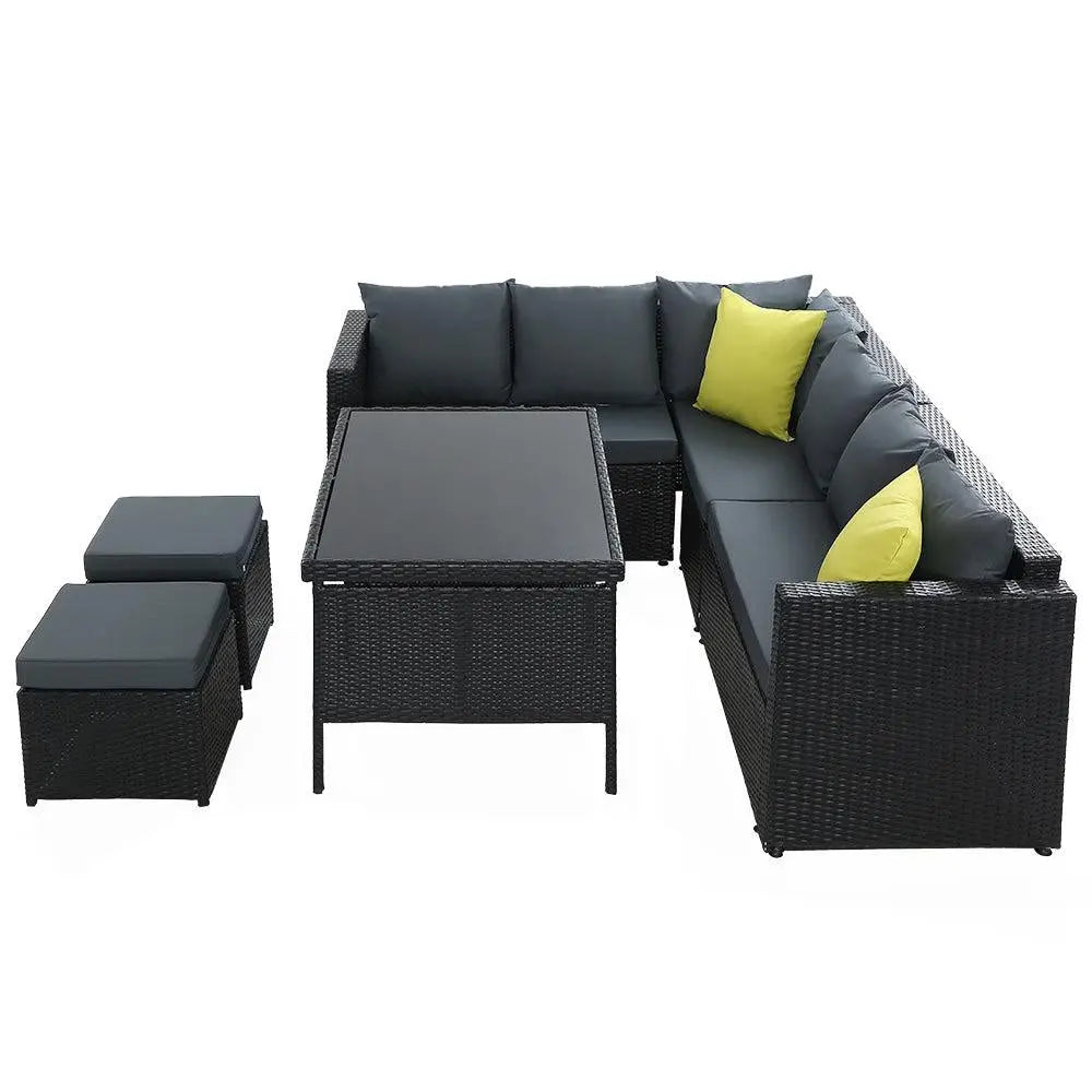 Gardeon Outdoor Furniture Patio Set Dining Sofa Table Chair Lounge Wicker Garden Black Deals499