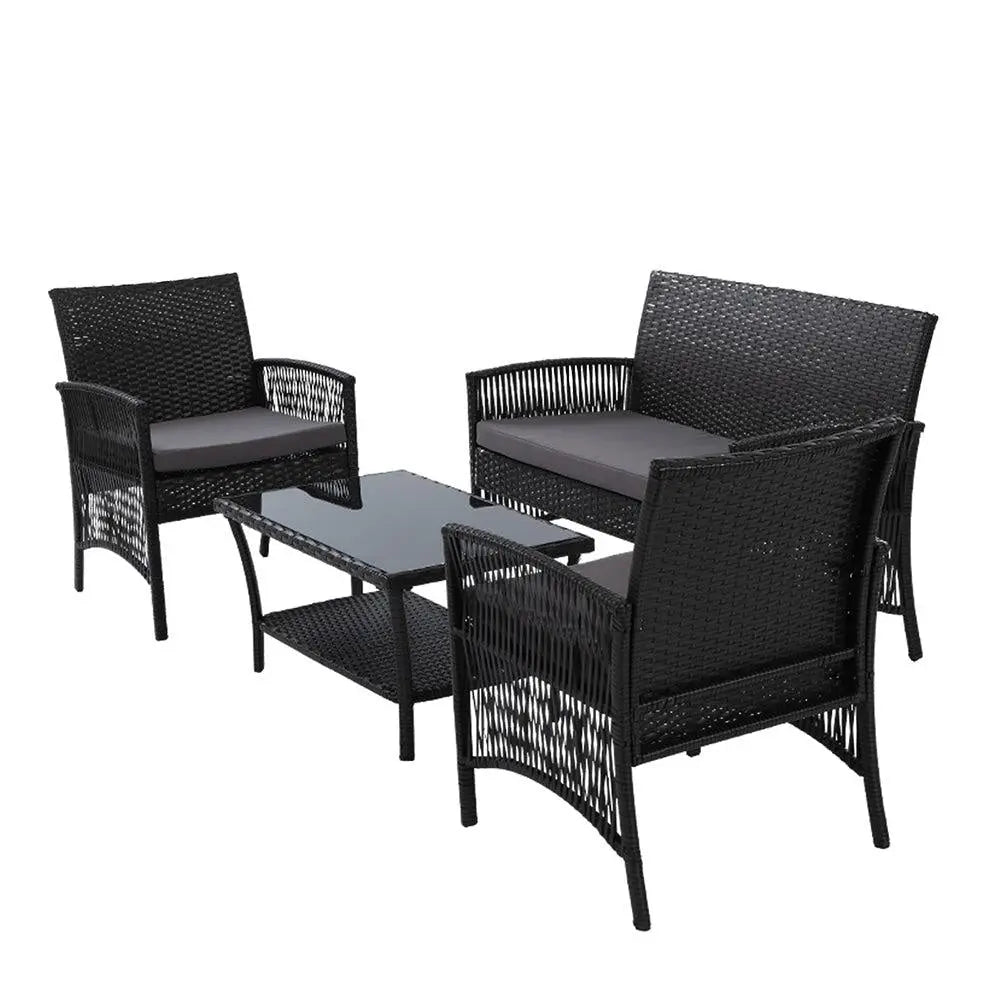 Gardeon Outdoor Furniture Set Wicker Cushion 4pc Black Deals499