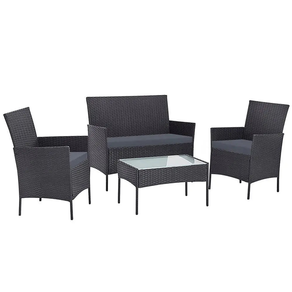 Gardeon Outdoor Furniture Wicker Set Chair Table Dark Grey 4pc Deals499