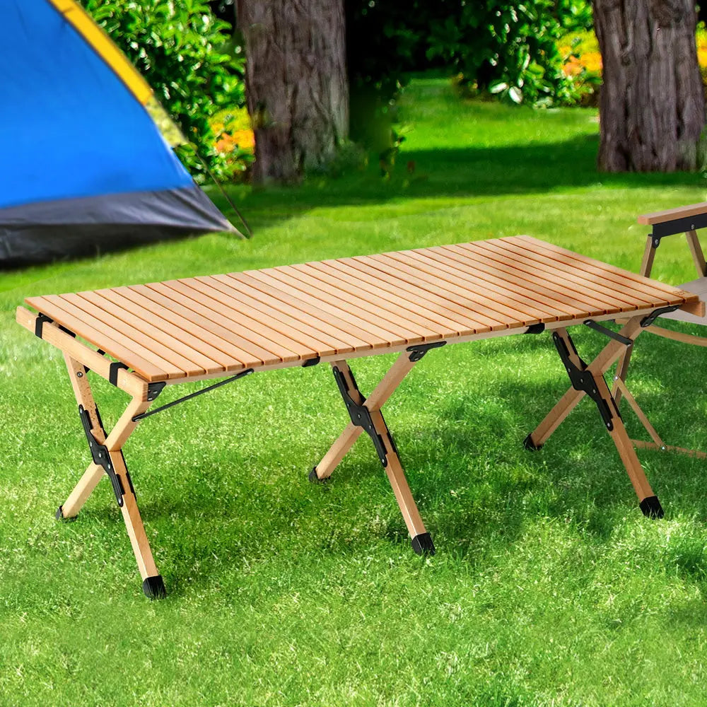 Gardeon Outdoor Furniture Wooden Egg Roll Picnic Table Camping Desk 120CM Deals499