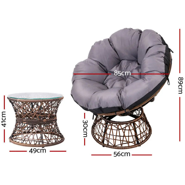 Gardeon Outdoor Lounge Setting Papasan Chairs Table Patio Furniture Wicker Brown from Deals499 at Deals499