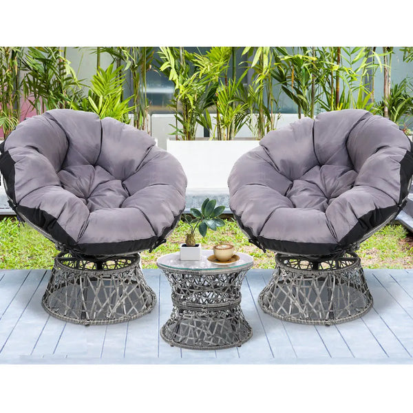 Gardeon Outdoor Lounge Setting Papasan Chairs Table Patio Furniture Wicker Grey from Deals499 at Deals499