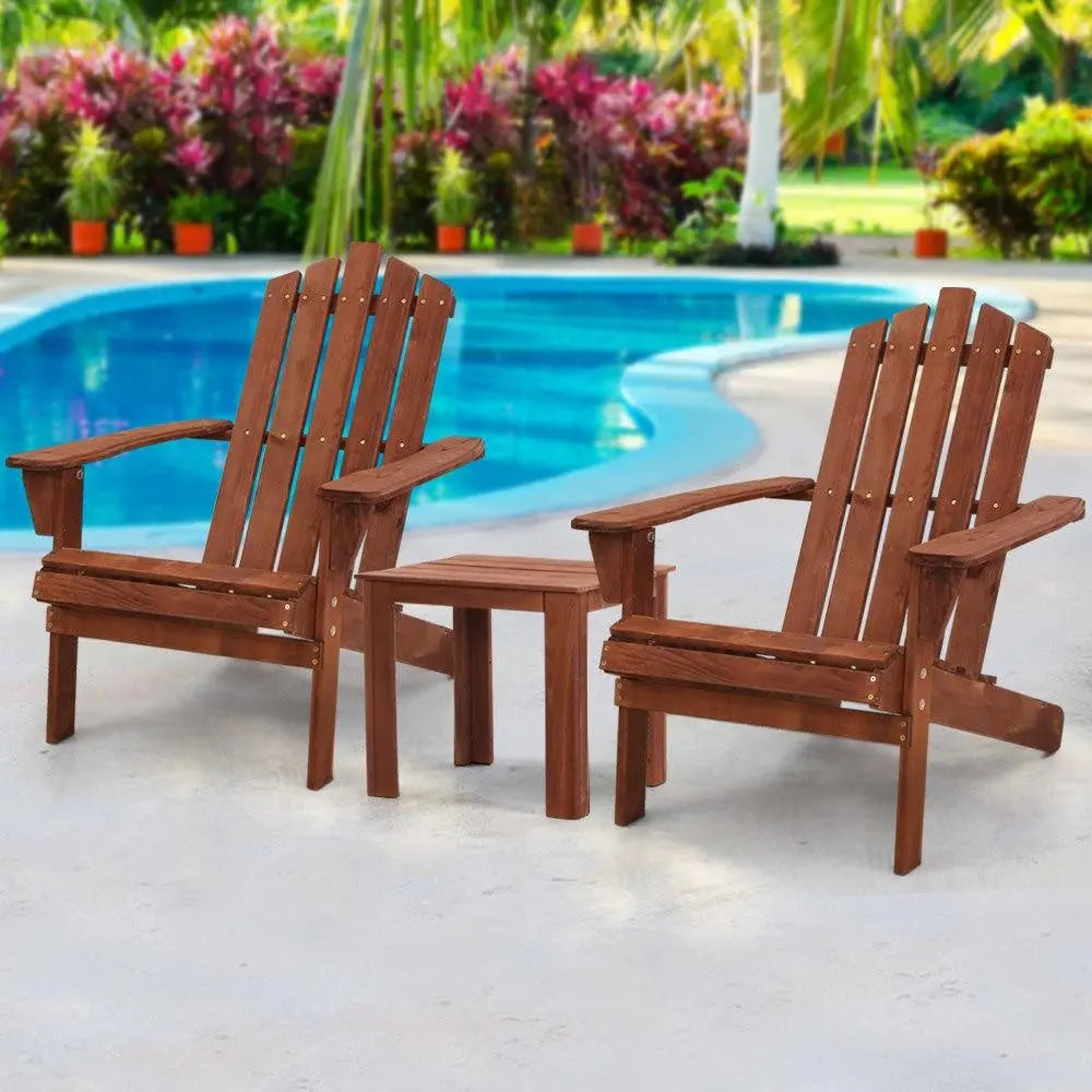 Gardeon Outdoor Sun Lounge Beach Chairs Table Setting Wooden Adirondack Patio Chair Brown Deals499