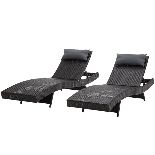 Gardeon Outdoor Sun Lounge Setting Wicker Lounger Day Bed Rattan Patio Furniture Black Deals499