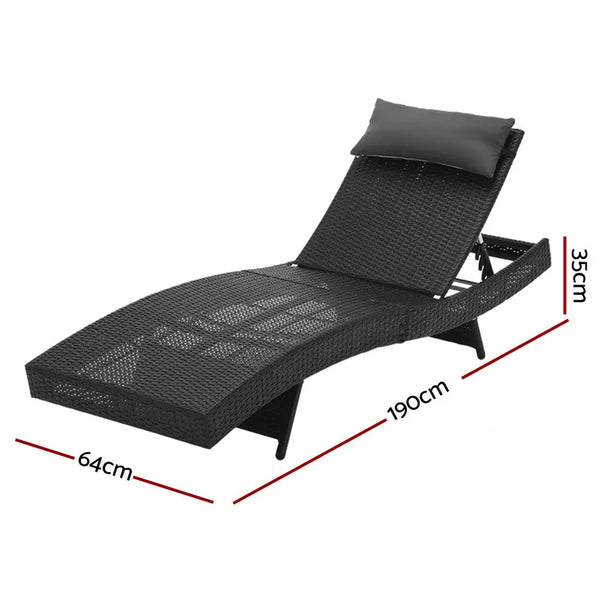 Gardeon Outdoor Sun Lounge Setting Wicker Lounger Day Bed Rattan Patio Furniture Black Deals499