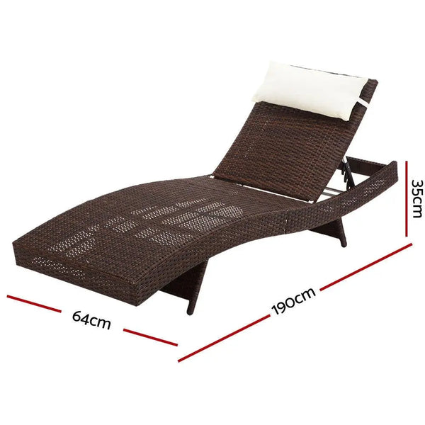 Gardeon Outdoor Sun Lounge Setting Wicker Lounger Day Bed Rattan Patio Furniture Brown Deals499