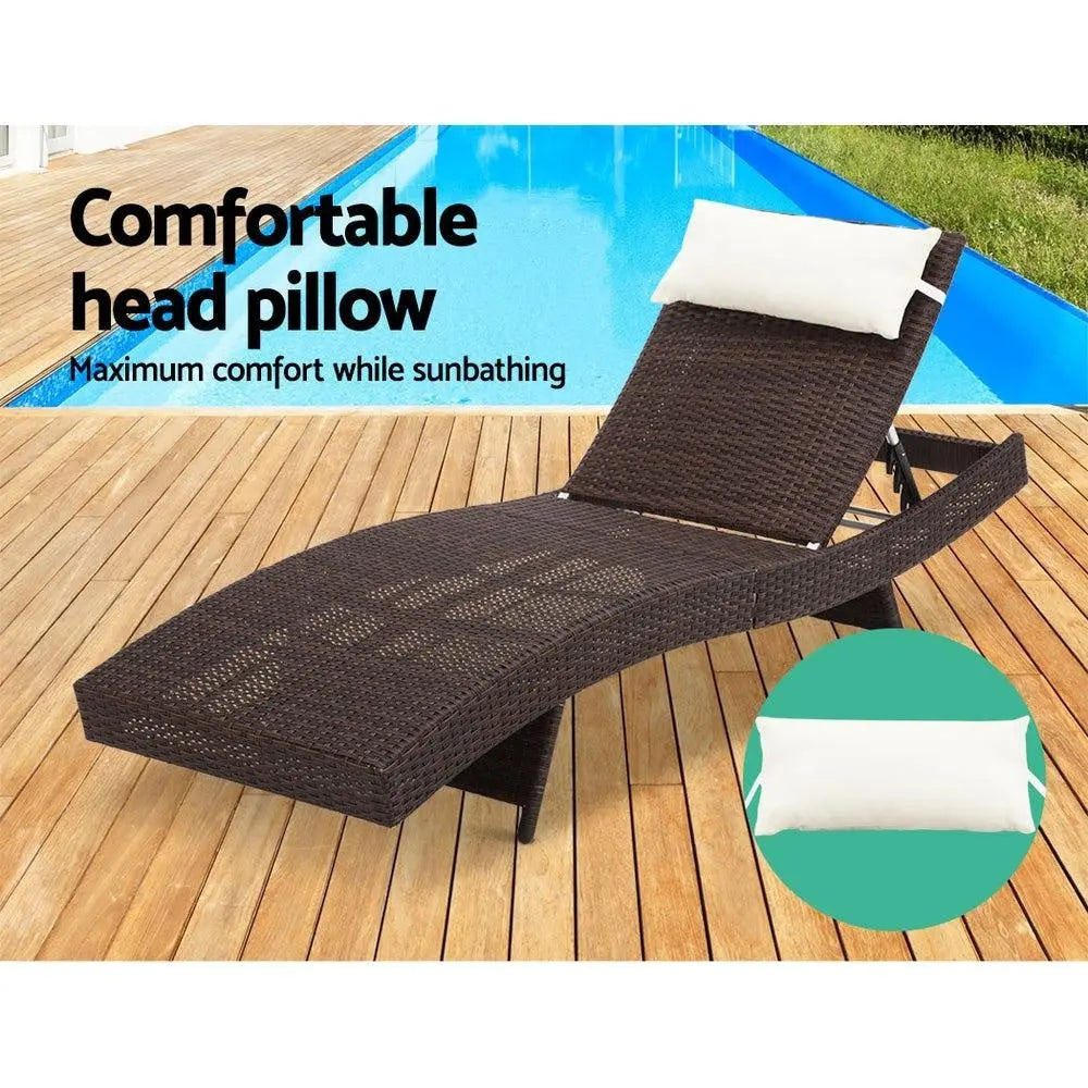 Gardeon Outdoor Sun Lounge Setting Wicker Lounger Day Bed Rattan Patio Furniture Brown Deals499
