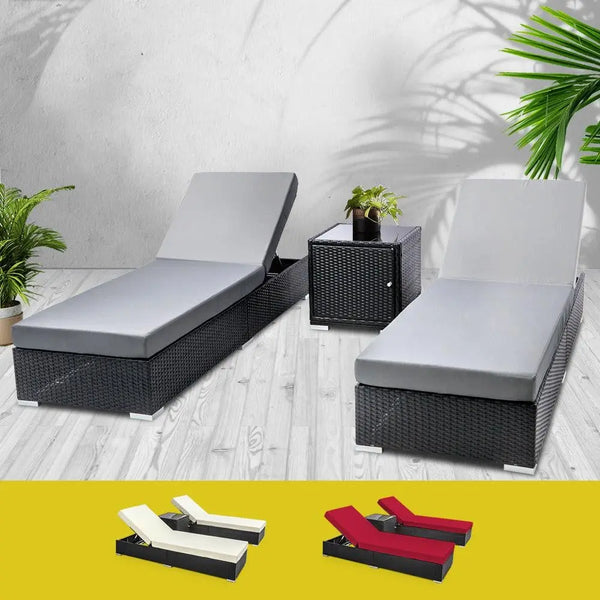 Gardeon Outdoor Sun Lounge Wicker Lounger Setting Day Bed Chair Pool Furniture Rattan Sofa Cushion Garden Patio Grey Black Deals499
