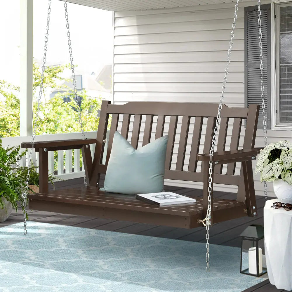 Gardeon Porch Swing Chair with Chain Garden Bench Outdoor Furniture Wooden Brown from Deals499 at Deals499