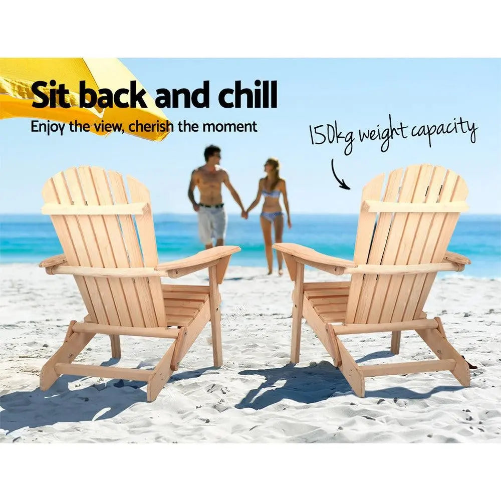 Gardeon Set of 2 Patio Furniture Outdoor Chairs Beach Chair Wooden Adirondack Garden Lounge Deals499