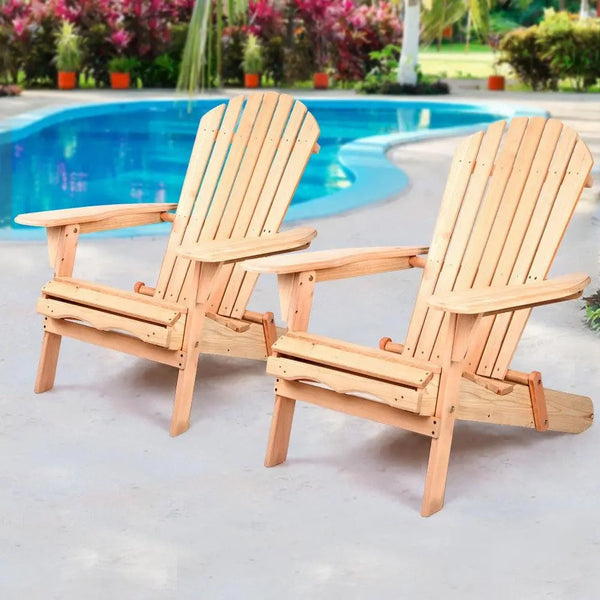 Gardeon Set of 2 Patio Furniture Outdoor Chairs Beach Chair Wooden Adirondack Garden Lounge Deals499