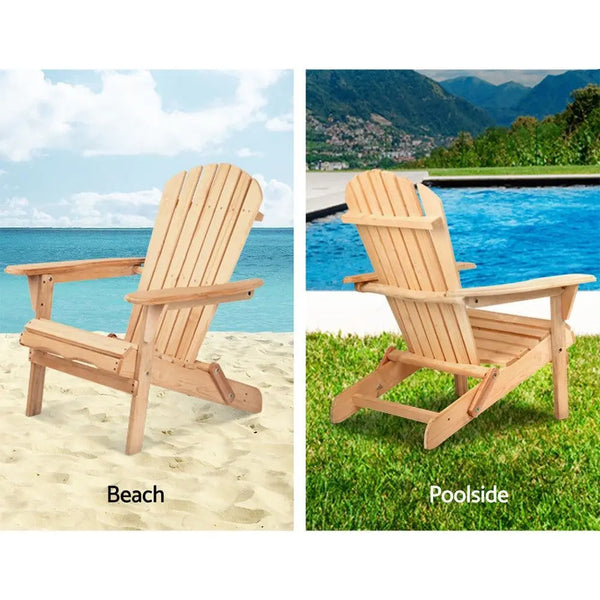 Gardeon Set of 2 Patio Furniture Outdoor Chairs Beach Chair Wooden Adirondack Garden Lounge Deals499