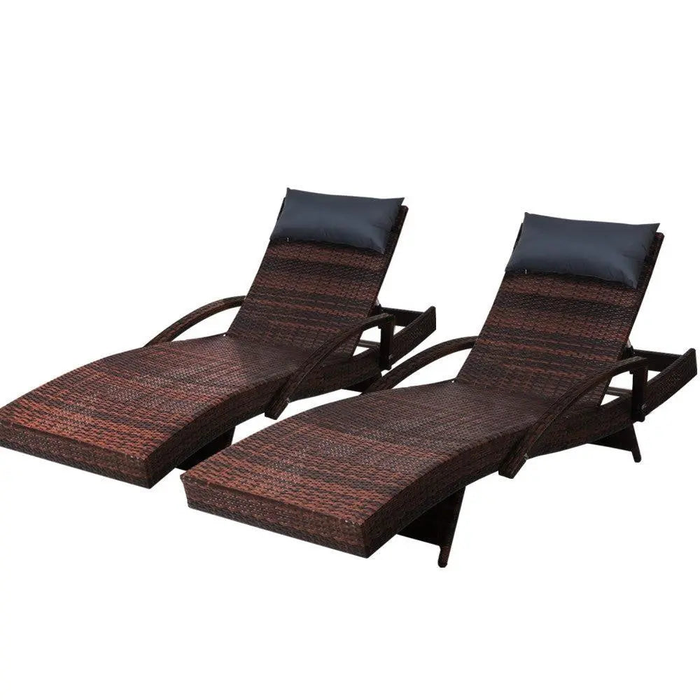 Gardeon Set of 2 Sun Lounge Outdoor Furniture Wicker Lounger Rattan Day Bed Garden Patio Brown Deals499