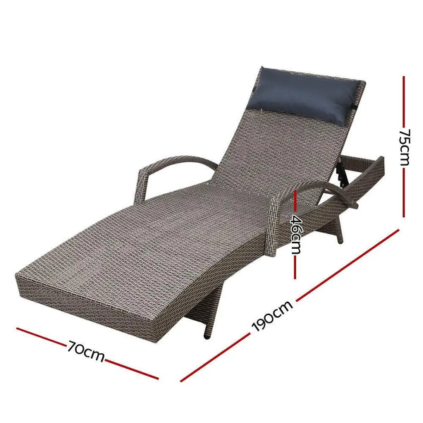 Gardeon Set of 2 Sun Lounge Outdoor Furniture Wicker Lounger Rattan Day Bed Garden Patio Grey Deals499