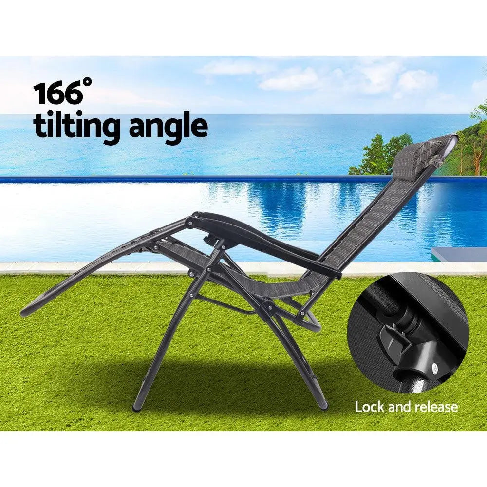 Gardeon Set of 2 Zero Gravity Chairs Reclining Outdoor Furniture Sun Lounge Folding Camping Lounger Grey Deals499