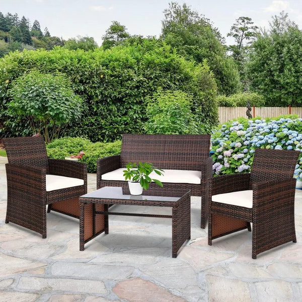 Gardeon Set of 4 Outdoor Wicker Chairs & Table - Brown Deals499