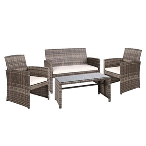 Gardeon Set of 4 Outdoor Wicker Chairs & Table - Grey Deals499