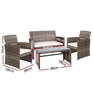 Gardeon Set of 4 Outdoor Wicker Chairs & Table - Grey Deals499