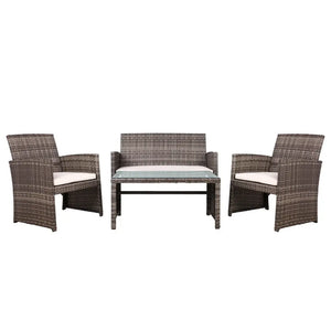 Gardeon Set of 4 Outdoor Wicker Chairs & Table - Grey Deals499