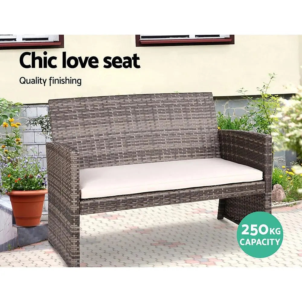 Gardeon Set of 4 Outdoor Wicker Chairs & Table - Grey Deals499