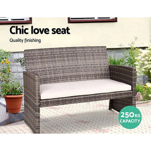 Gardeon Set of 4 Outdoor Wicker Chairs & Table - Grey Deals499