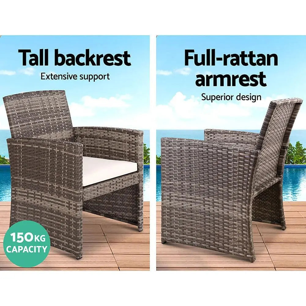 Gardeon Set of 4 Outdoor Wicker Chairs & Table - Grey Deals499