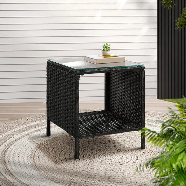 Gardeon Side Table Coffee Patio Outdoor Furniture Rattan Desk Indoor Garden Black Deals499