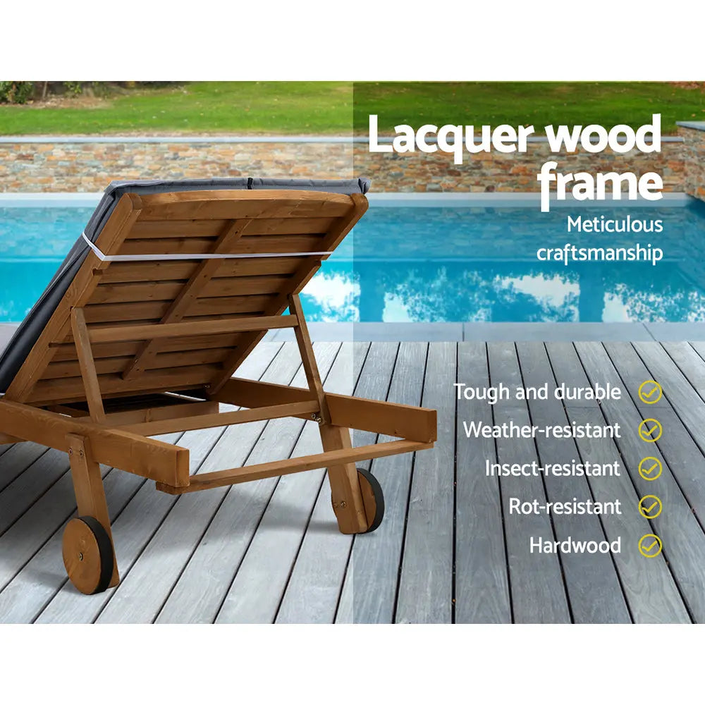 Gardeon Sun Lounge Wooden Lounger Outdoor Furniture Day Bed Wheel Patio Grey from Deals499 at Deals499