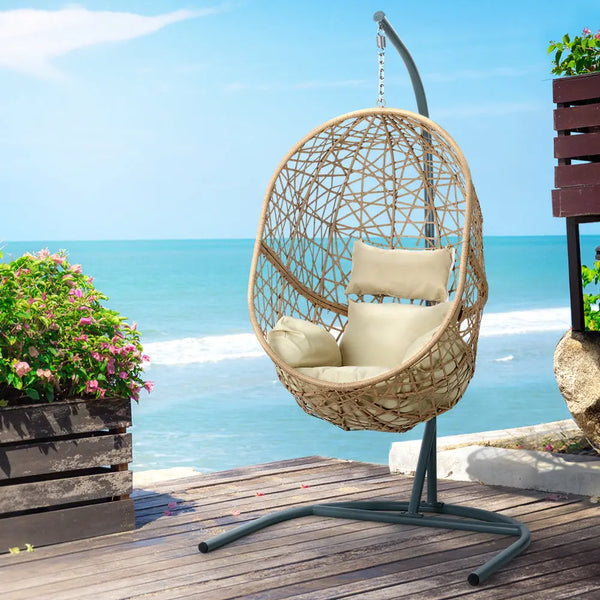 Gardeon Swing Chair Egg Hammock With Stand Outdoor Furniture Wicker Seat Yellow from Deals499 at Deals499