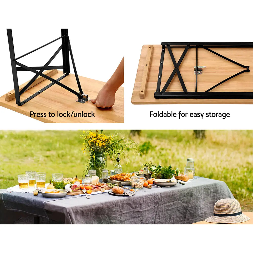 Gardeon Wooden Outdoor Foldable Bench Set - Natural Deals499