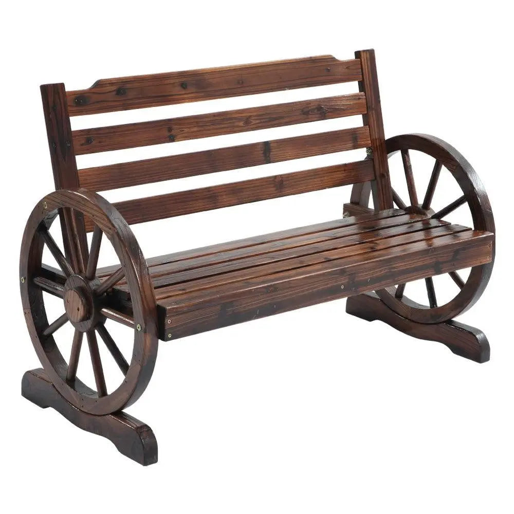 Gardeon Wooden Wagon Wheel Bench - Brown Deals499