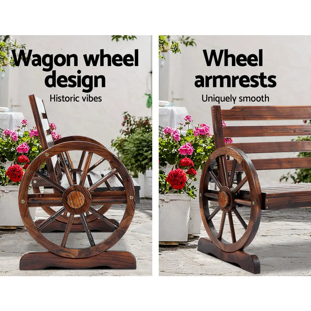 Gardeon Wooden Wagon Wheel Bench - Brown Deals499