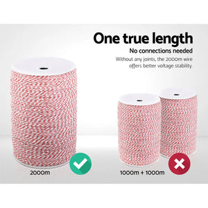 Giantz 2000M Polywire Roll Electric Fence Energiser Stainless Steel Poly Wire Deals499