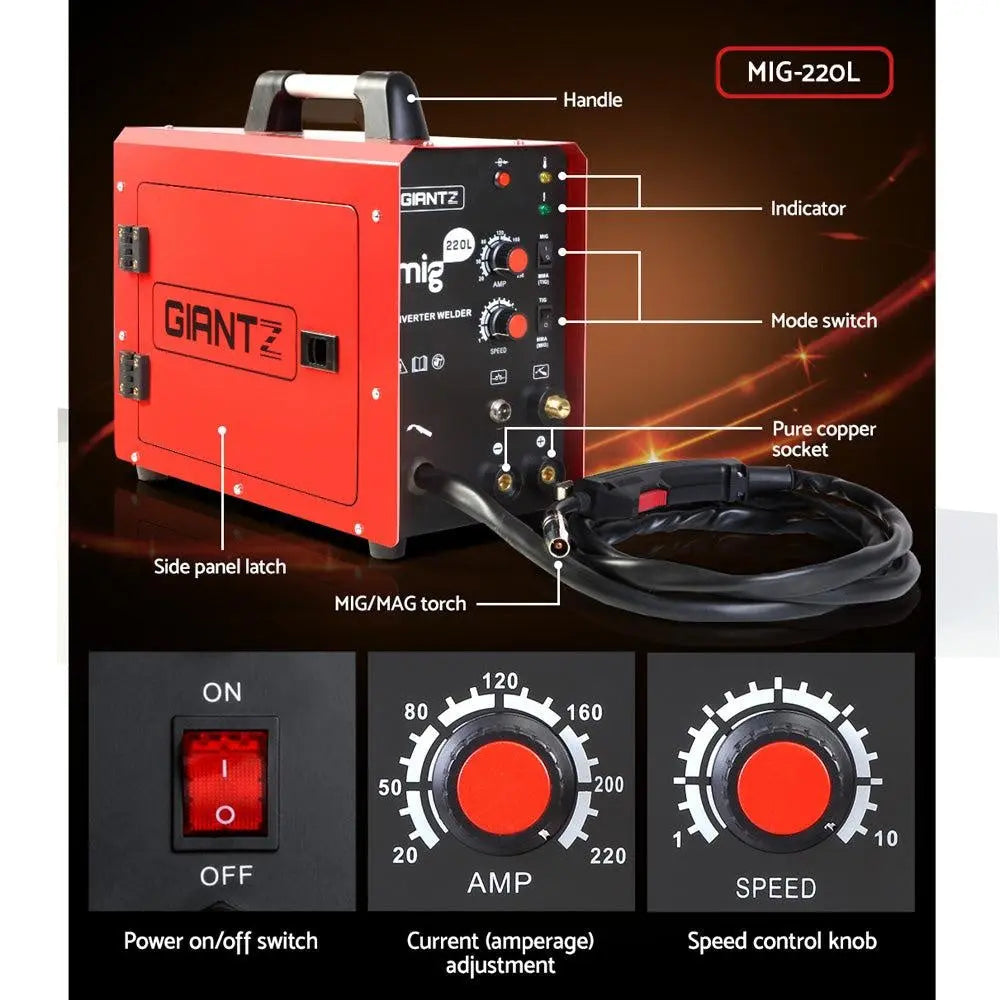 Giantz 220 Amp Inverter Welder MMA MIG DC Gas Gasless Welding Machine Portable Deals499