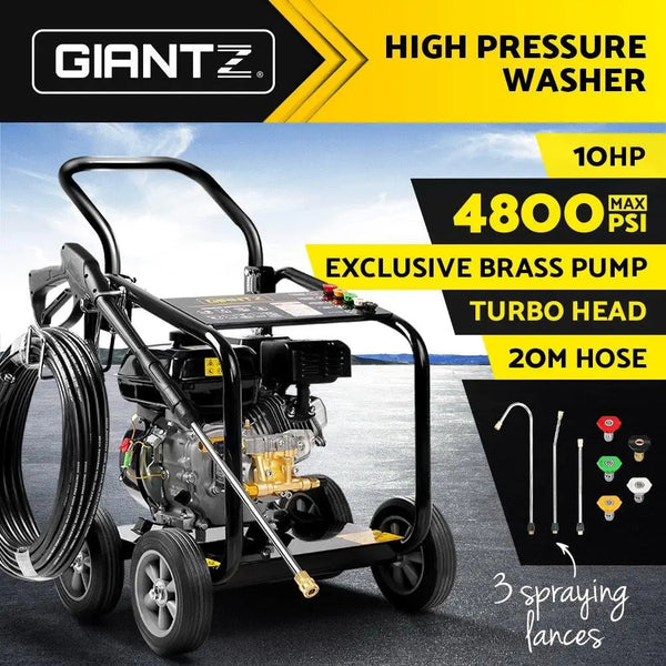 Giantz 4800PSI 20M Petrol High Pressure Cleaner Washer Water Jet Hose Gurney Deals499
