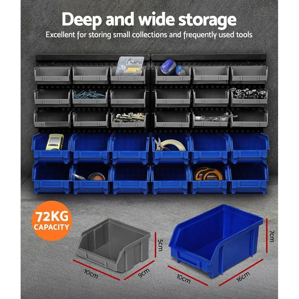 Giantz 60 Bin Wall Mounted Rack Storage Tools Garage Organiser Shed Work Bench Deals499